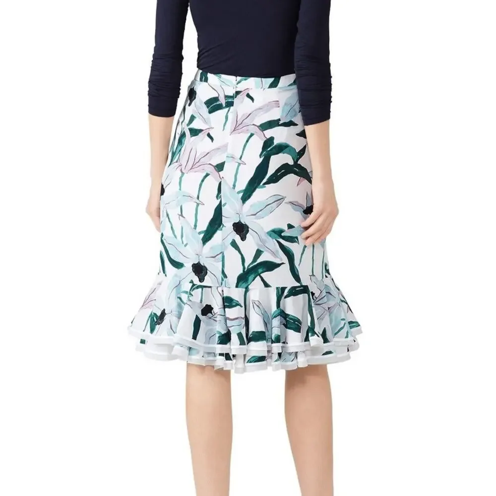 Tory Burch Louisa 100% silk floral pleated ruffled hem midi skirt Sz 6 feminine